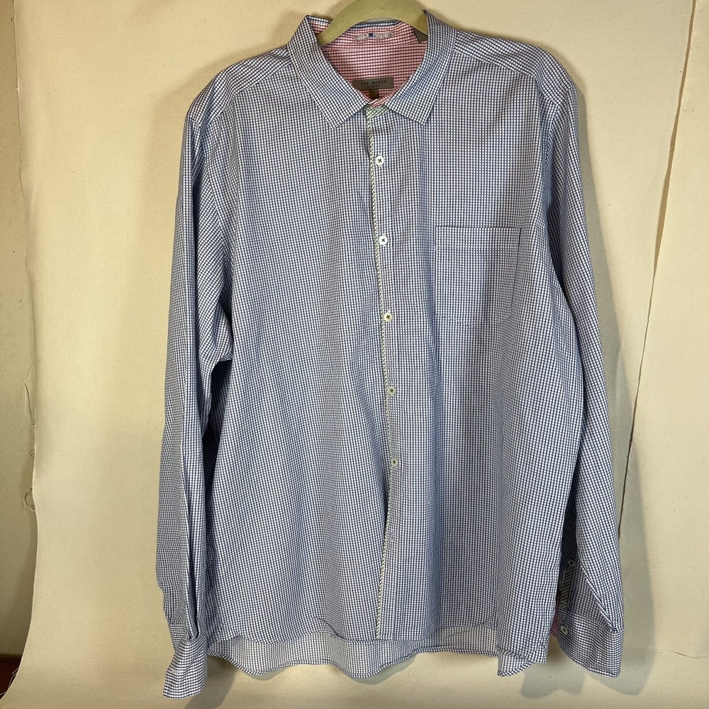 Ted Baker London Men Blue Check Long Sleeve Dress Shirt size 7 = 3XL Funky Style